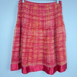 Bob Mackie Silk Skirt Womens 6 A-line Pleated abstract Red Orange Vintage Lined